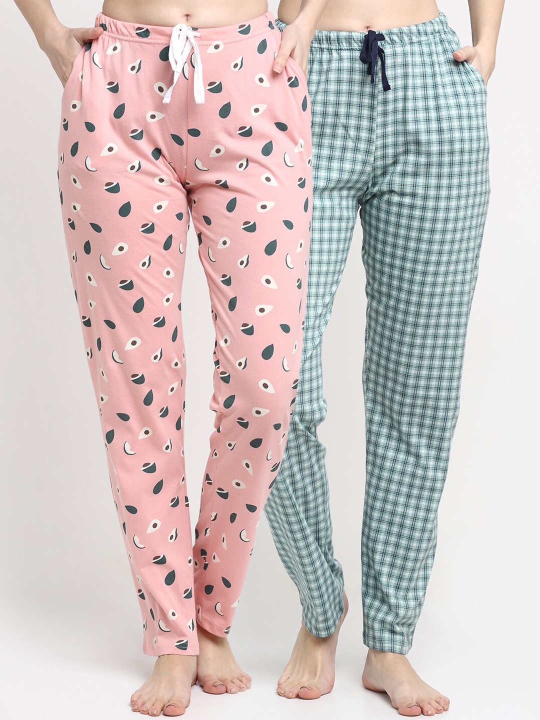 

Kanvin Women Pack of 2 Printed Cotton Lounge Pants, Pink