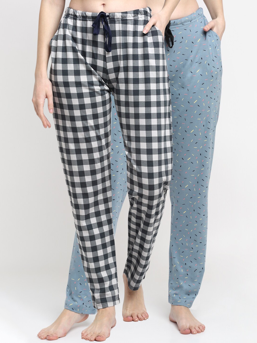 

Kanvin Women Women Pack Of 2 Printed Pure Cotton Lounge Pants, Blue