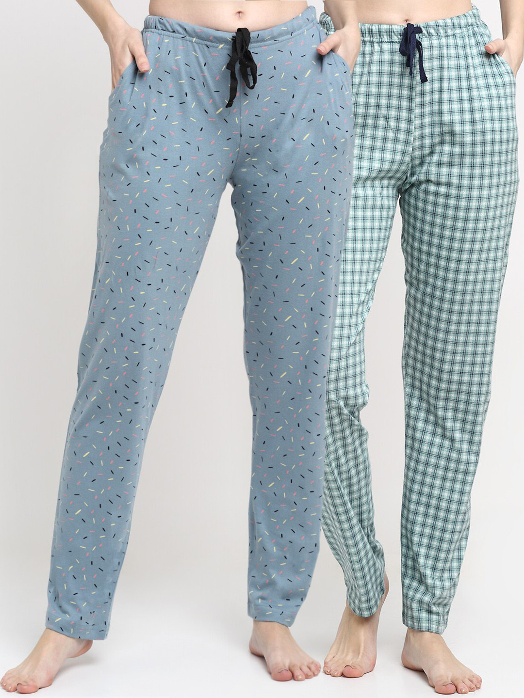 

Kanvin Women Set of 2 Blue and green printed cotton lounge pants