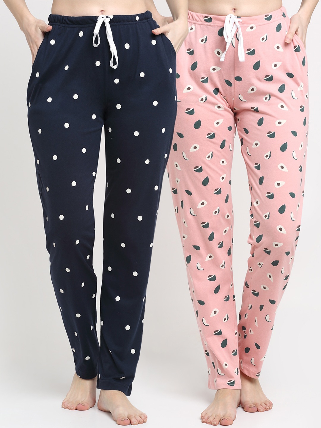 

Kanvin Women Pack Of 2 Printed Pure Cotton Lounge Pants, Pink