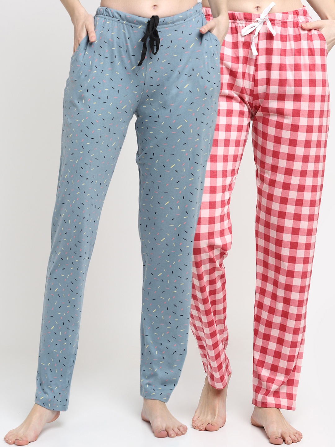 

Kanvin Women Pack Of 2 Printed Pure Cotton Lounge Pants, Blue