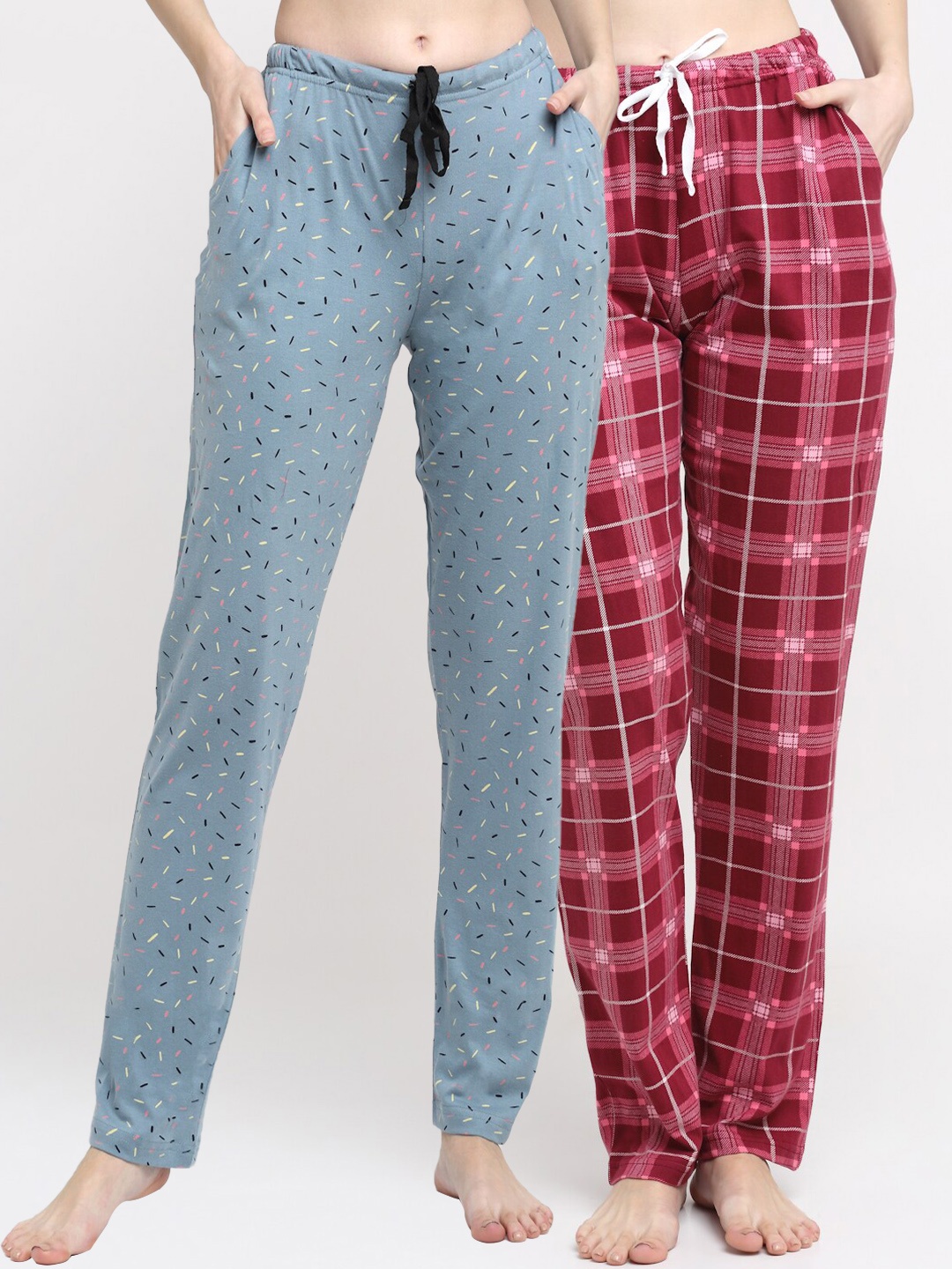

Kanvin Women Pack Of 2 Printed Pure Cotton Lounge Pants, Blue
