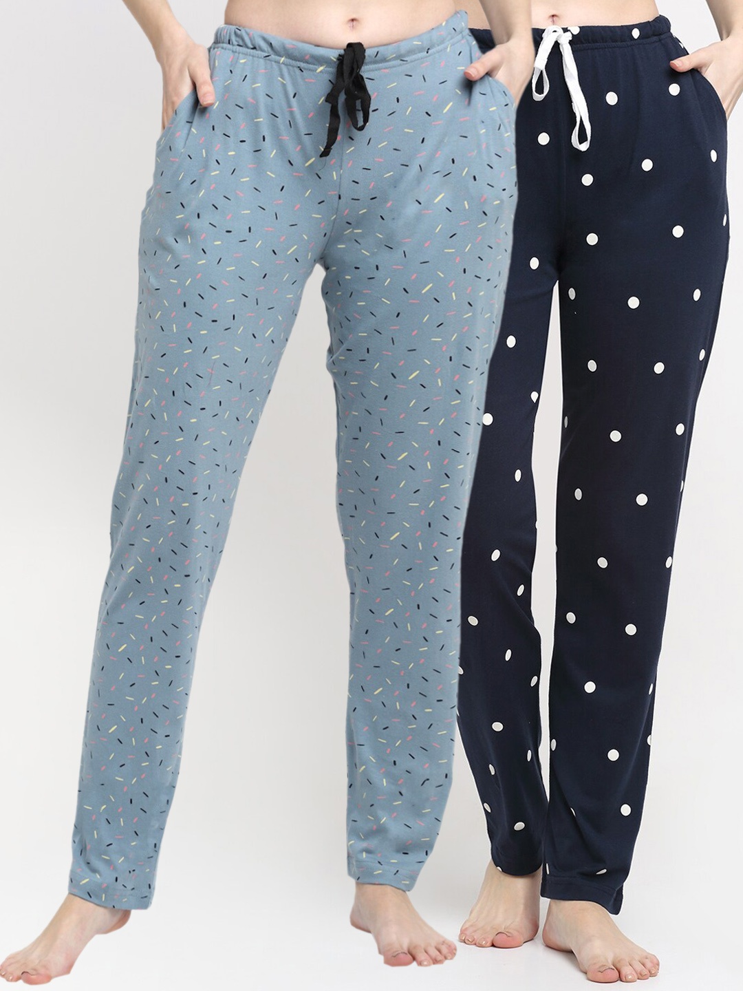

Kanvin Women Pack Of 2 Printed Pure Cotton Lounge Pants, Blue
