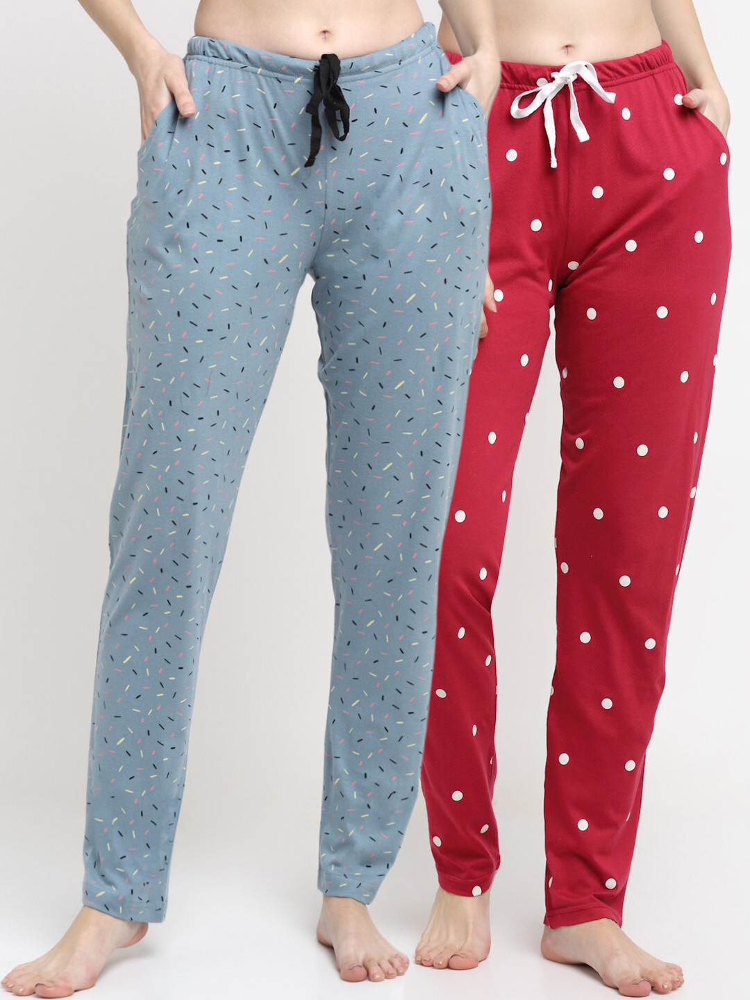 

Kanvin Women Pack of 2 Printed Pure Cotton Lounge Pants, Blue