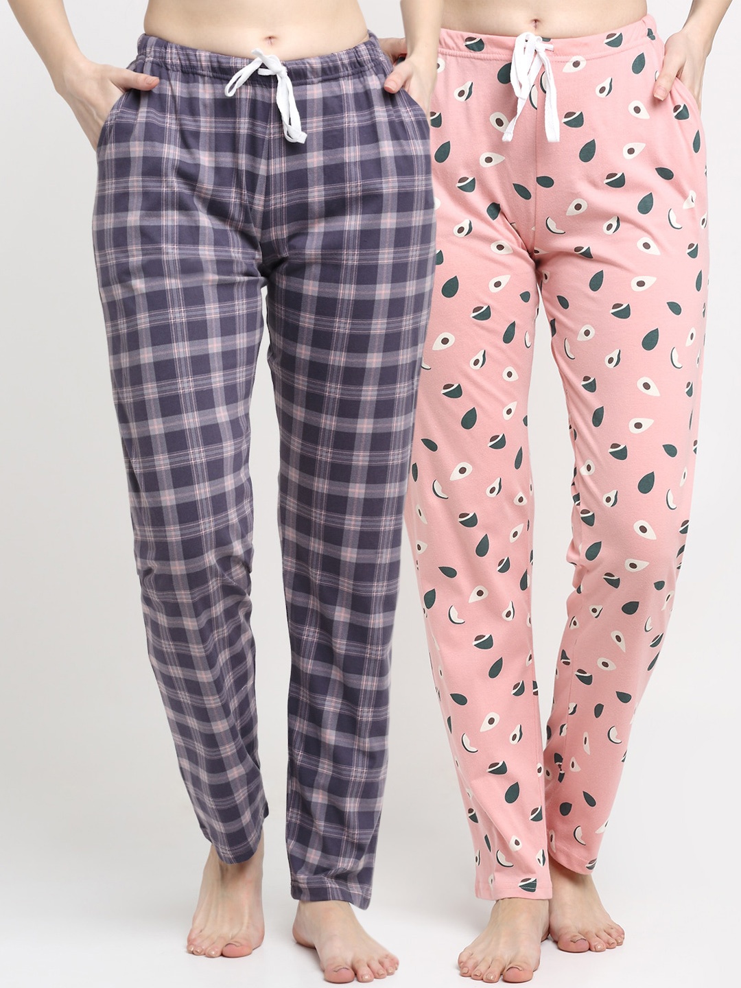 

Kanvin Women Pack Of 2 Printed Pure Cotton Lounge Pants, Pink
