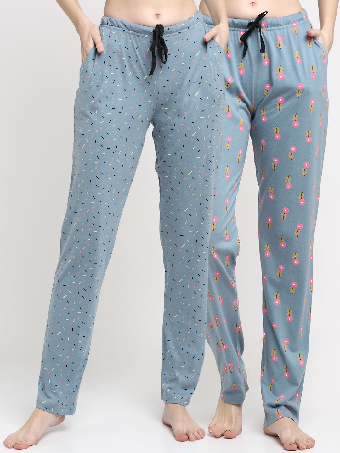 

Kanvin Women Pack Of 2 Printed Pure Cotton Lounge Pants, Blue