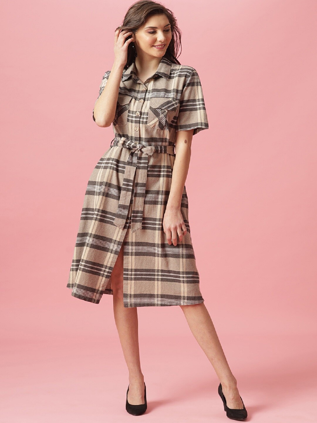 

Gipsy Khaki Checked Shirt Dress