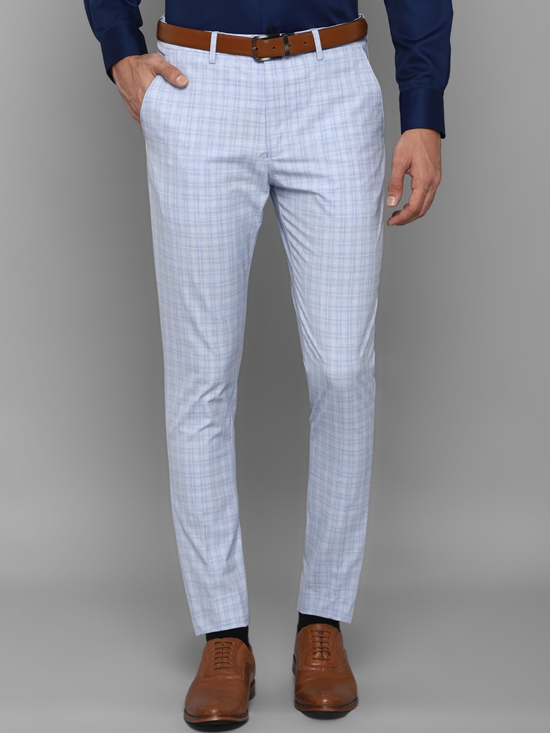

Louis Philippe Men Blue Checked Trousers