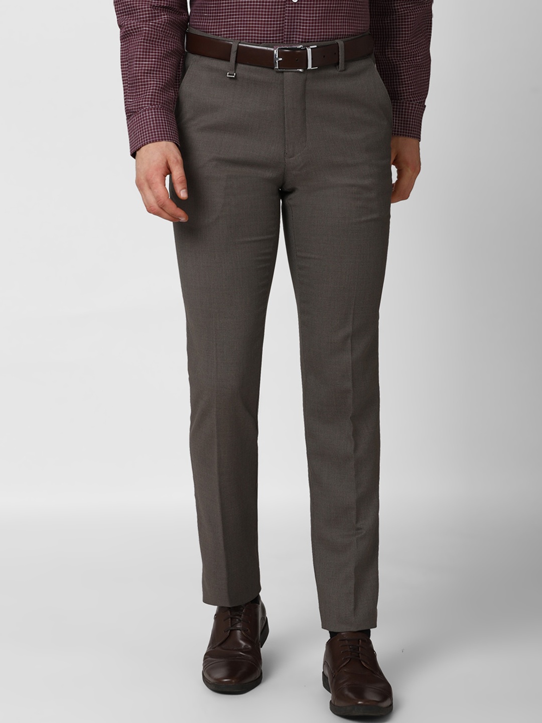

Van Heusen Men Grey Textured Slim Fit Trousers