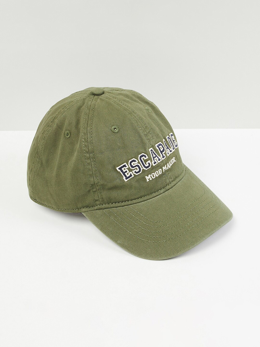

max Men Olive Green & White Embroidered Baseball Cap