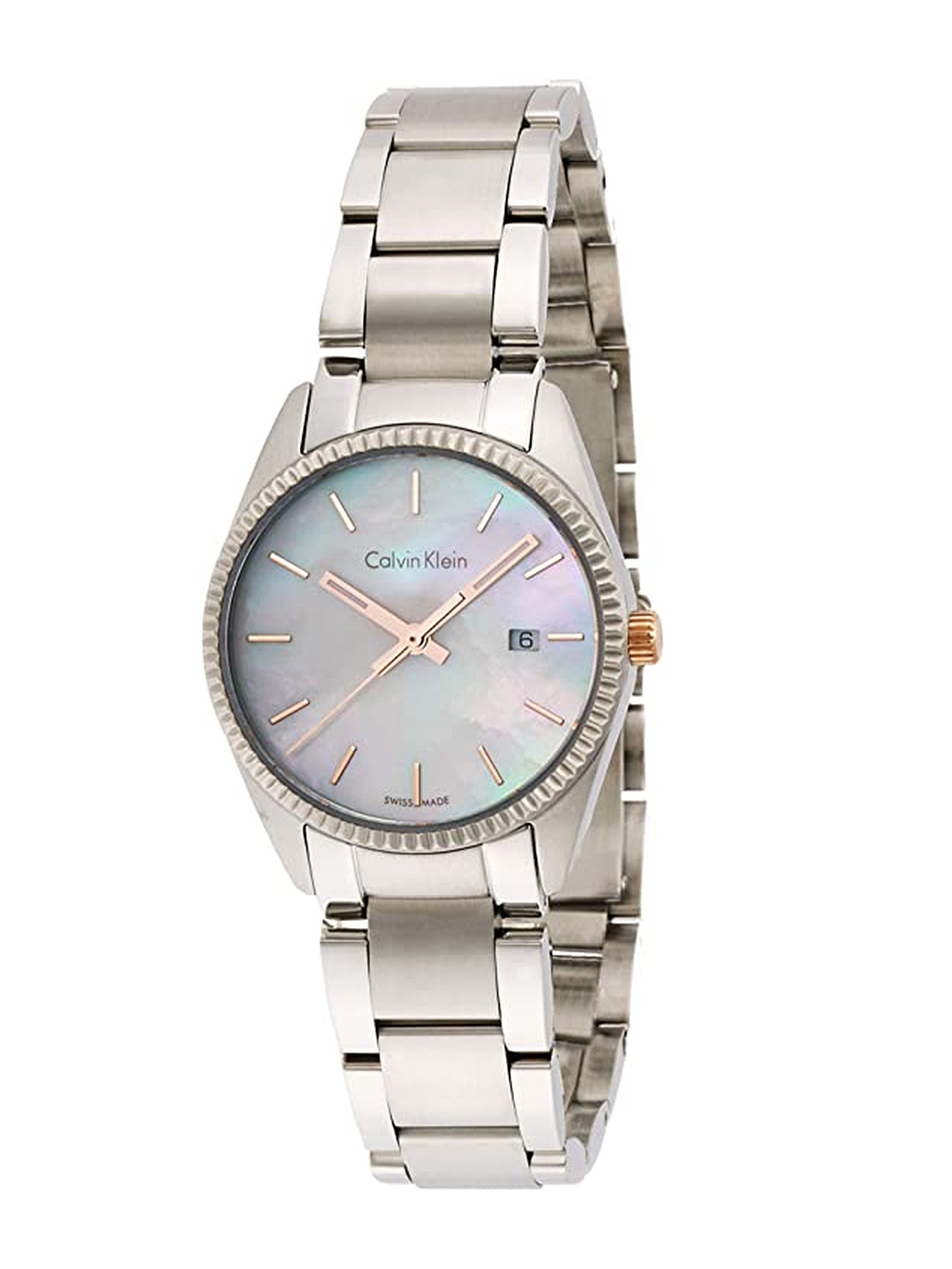 

Calvin Klein Women Off-White Dial & Silver Toned Bracelet Straps Analogue Watch K5R33B4G