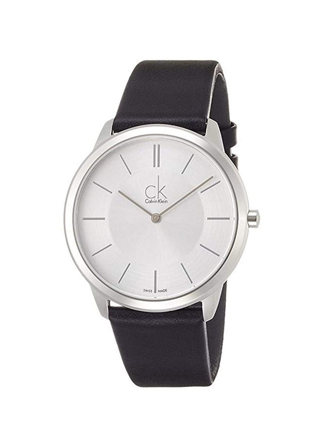 

Calvin Klein Women Silver-Toned Dial & Black Leather Straps Analogue Watch K3M211C6