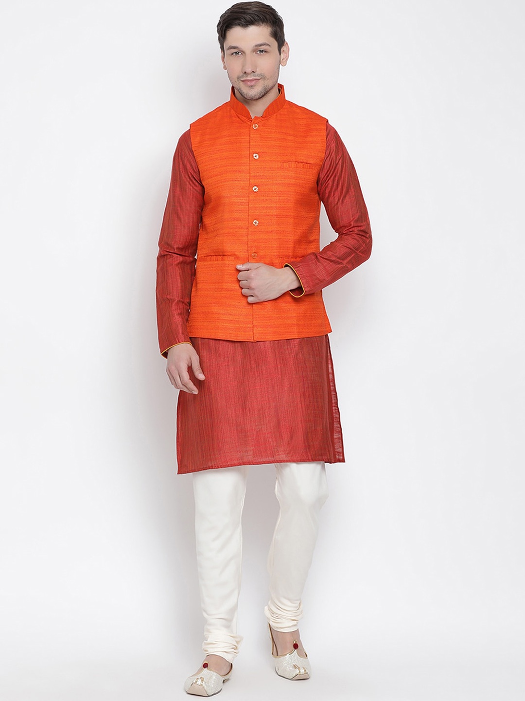 

VASTRAMAY Men Maroon Layered Kurta with Pyjamas