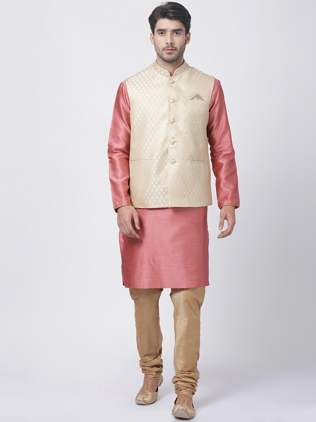 

VASTRAMAY Men Pink Kurta with Churidar