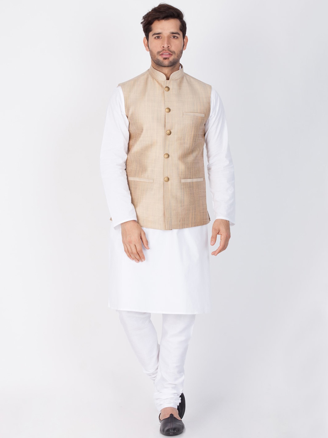 

VASTRAMAY Men White Layered Pure Cotton Kurta with Pyjamas