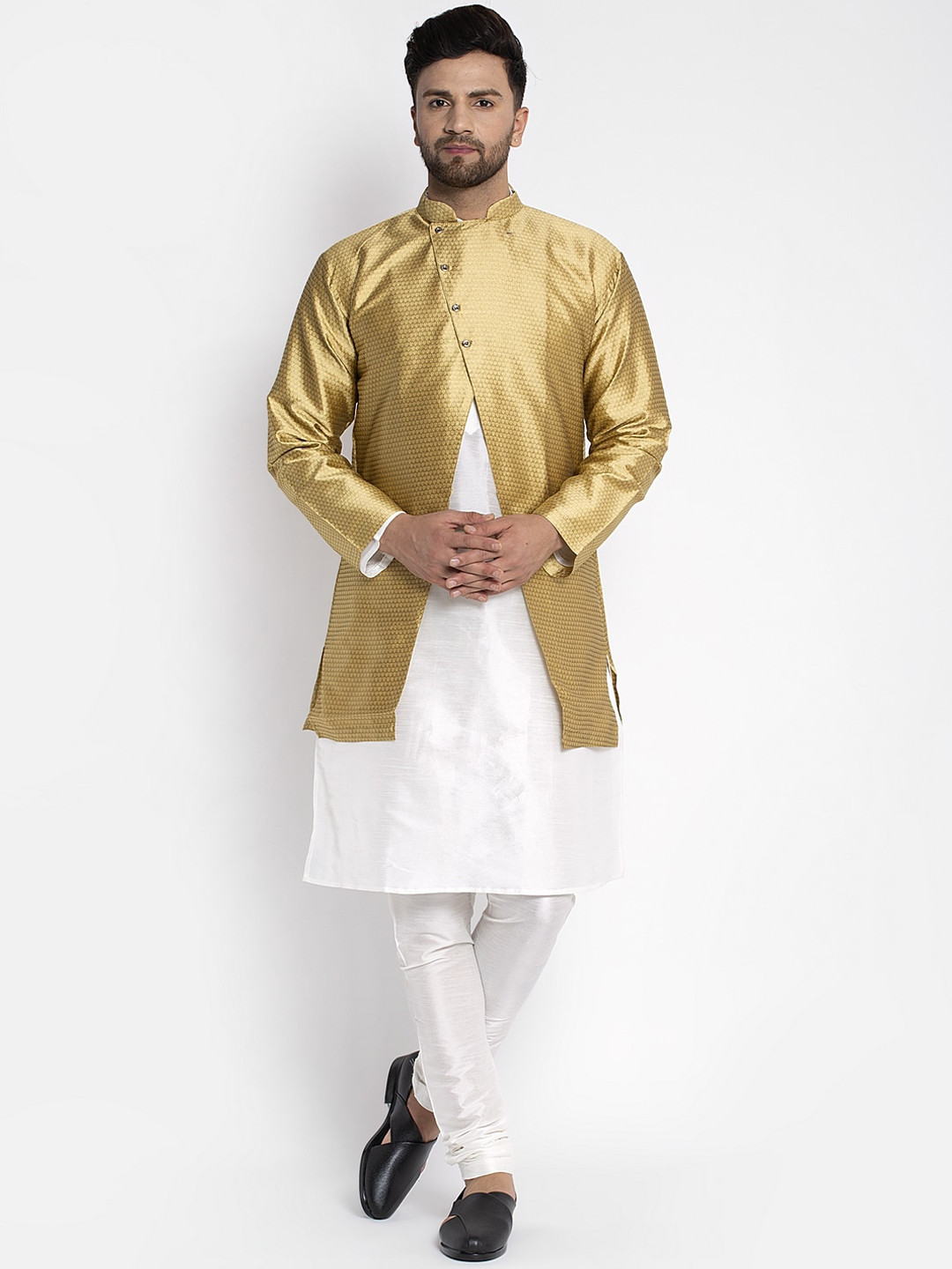 

Benstoke Men White Dyed Dupion Silk Kurta with Pyjamas