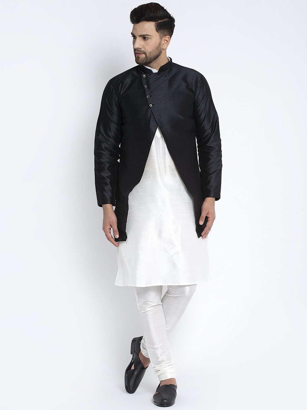 

Benstoke Men White Dupion Silk Kurta with Churidar