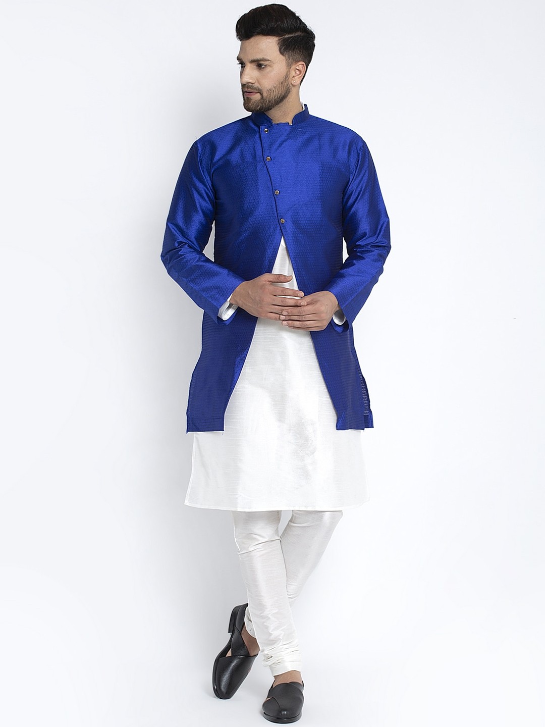 

Benstoke Men White Dupion Silk Kurta with Churidar
