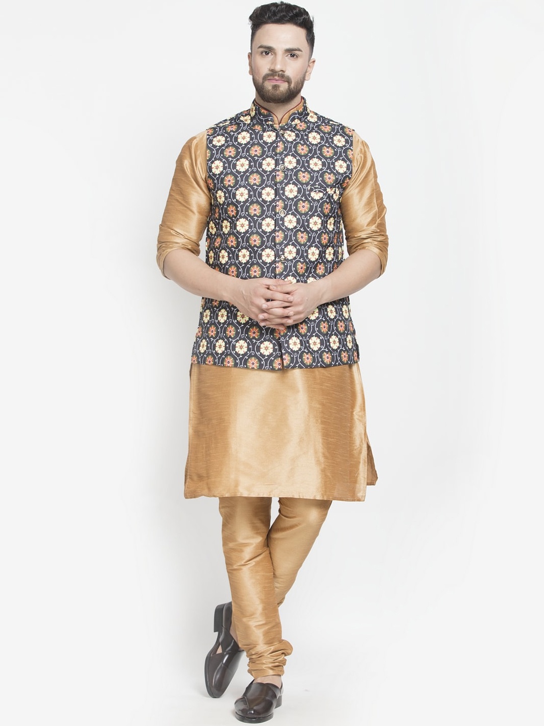 

Benstoke Men Copper-Toned Dupion Silk Kurta with Churidar