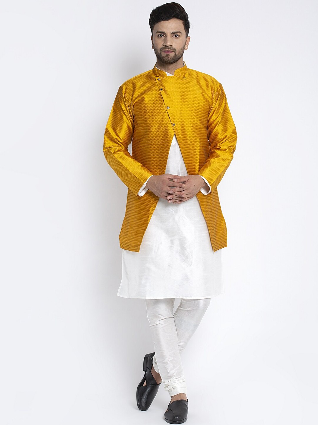 

Benstoke Men White Dupion Silk Kurta with Pyjamas