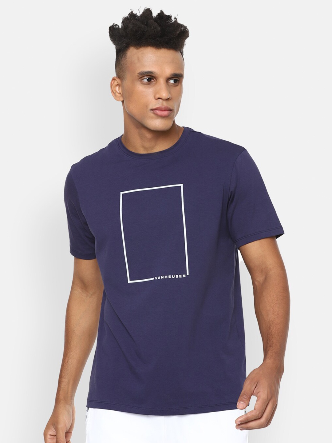 

Van Heusen Flex Men Yoga Typography Printed Slim Fit Sports T-shirt, Navy blue