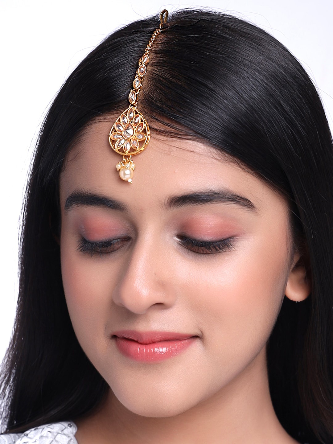 

Yellow Chimes Gold Plated Gold Stone Studded Maang Tikka Head Jewellery