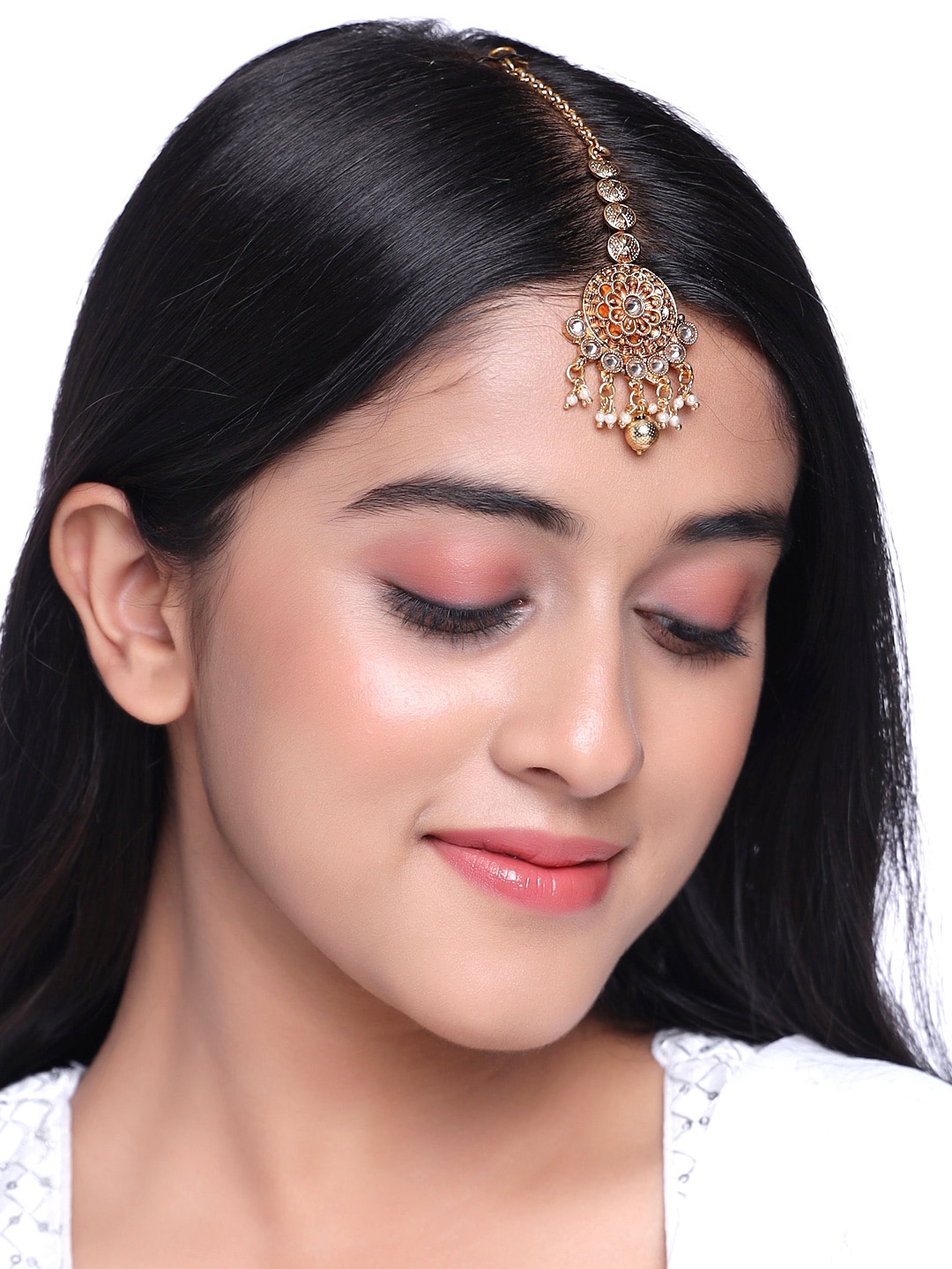 

Yellow Chimes Gold-Plated Crystal Studded & Beaded Head Jewellery