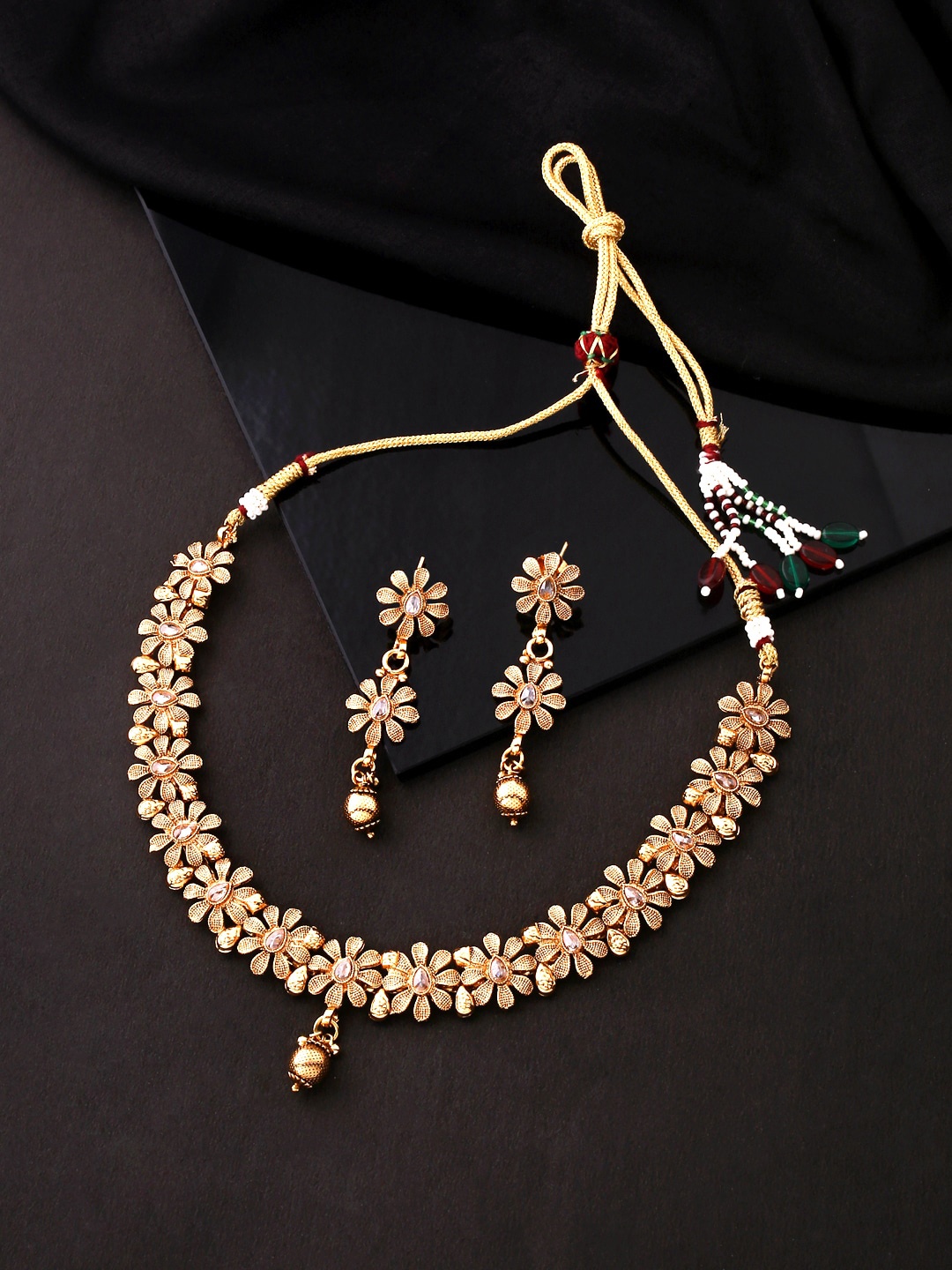

Yellow Chimes Gold-Plated White Crystal Studded Jewellery Set