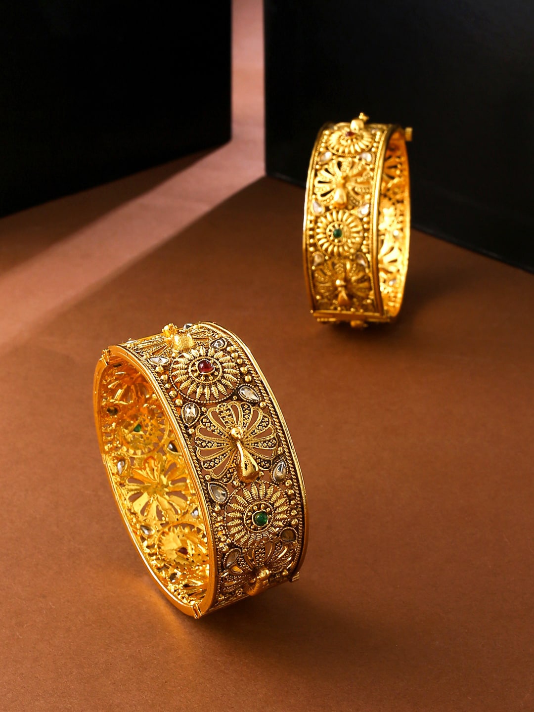 

Yellow Chimes Set of 2 Women Gold-Plated Quartz Studded Bangles