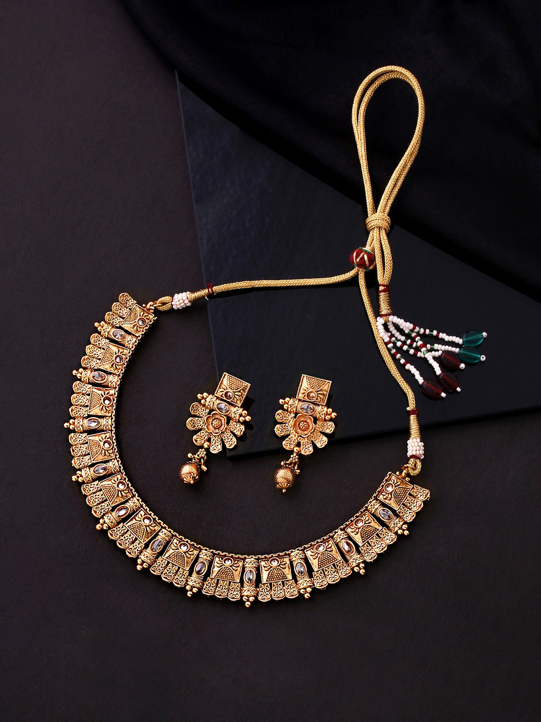 

Yellow Chimes Gold-Plated Yellow Crystal-Studded Jewellery Set