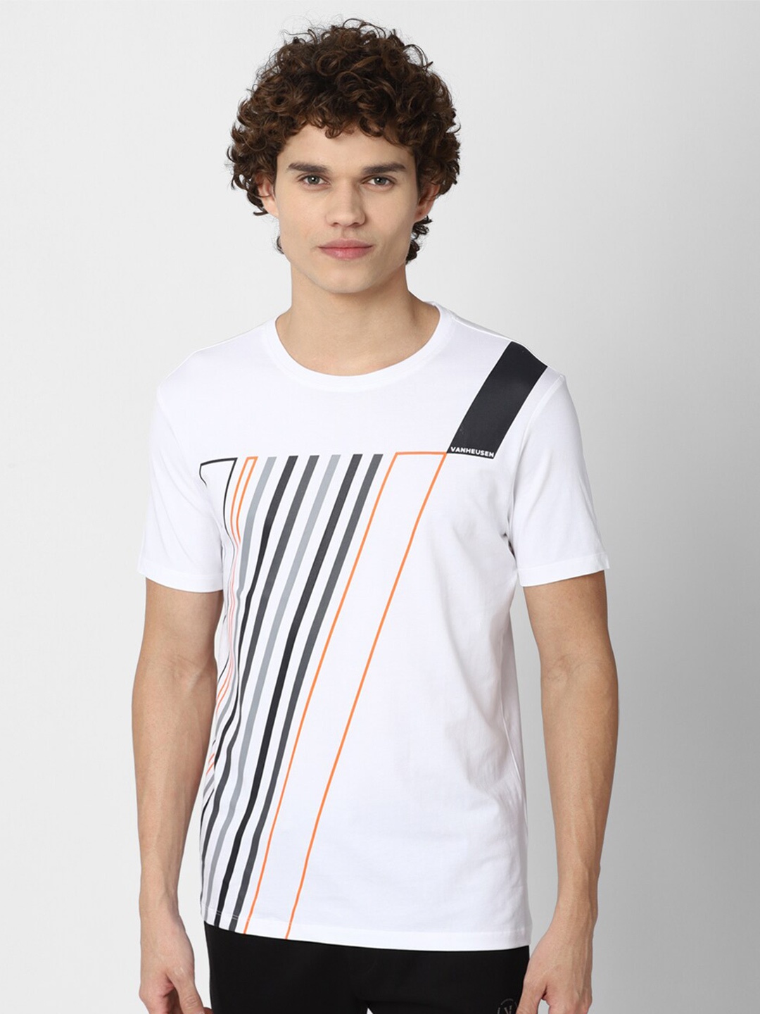 

Van Heusen Flex Men White Printed Raw Edge Slim Fit T-shirt