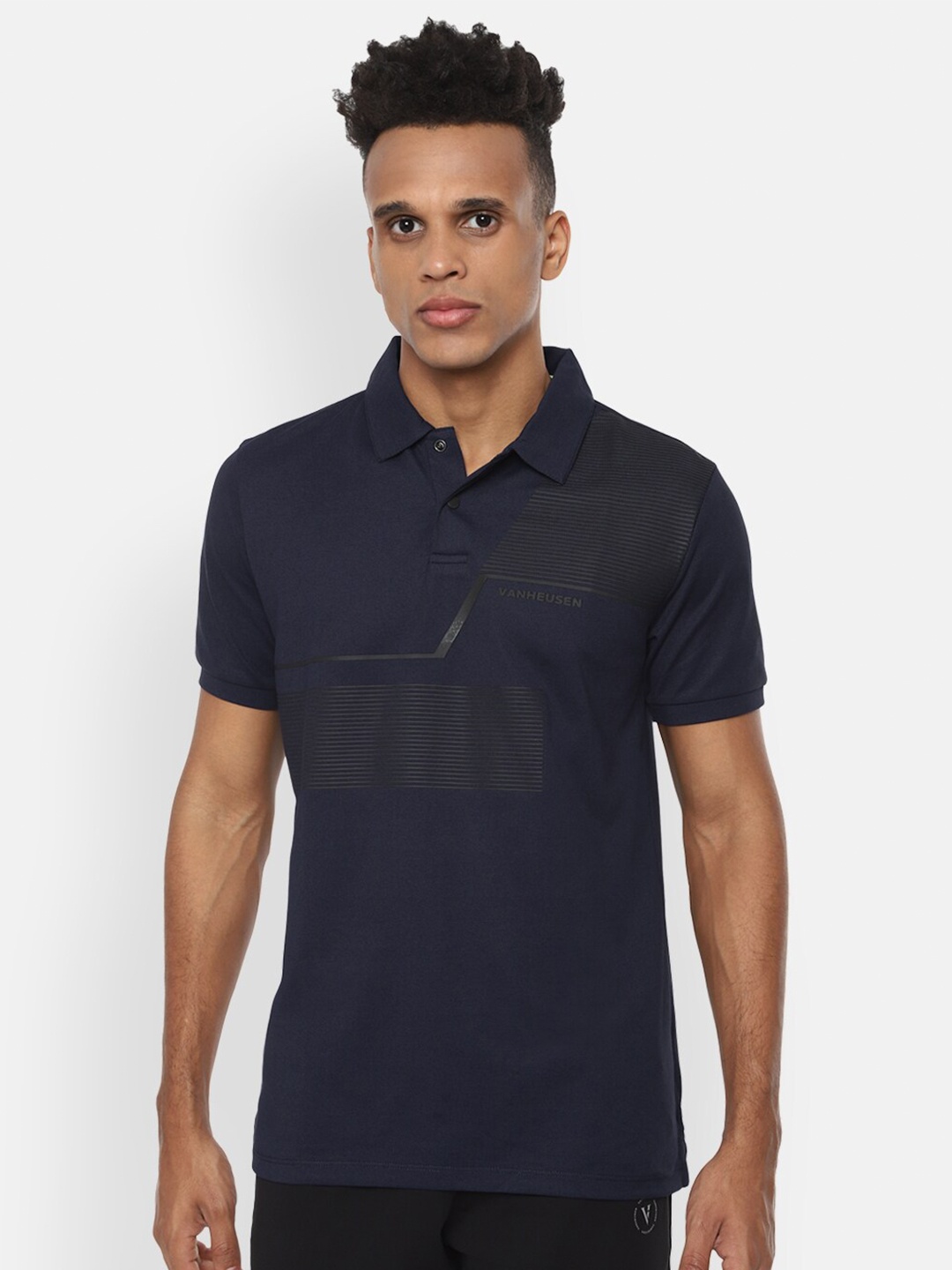 

Van Heusen Flex Men Navy Blue Polo Collar T-shirt