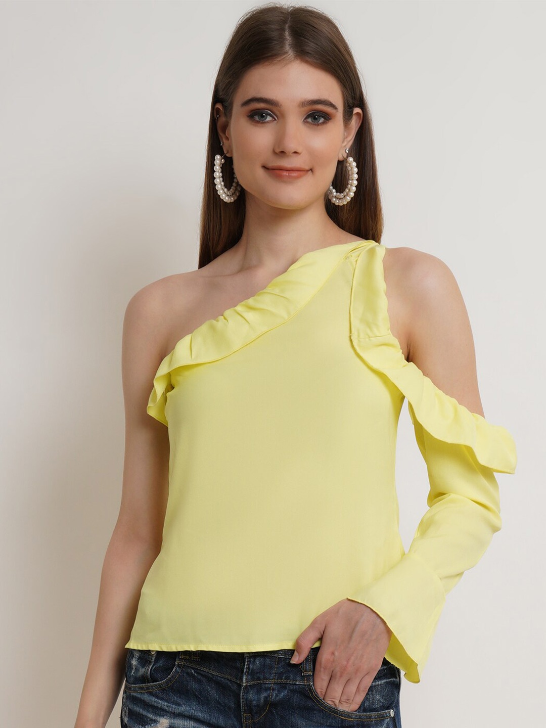 

DODO & MOA Yellow One Shoulder Crepe Top