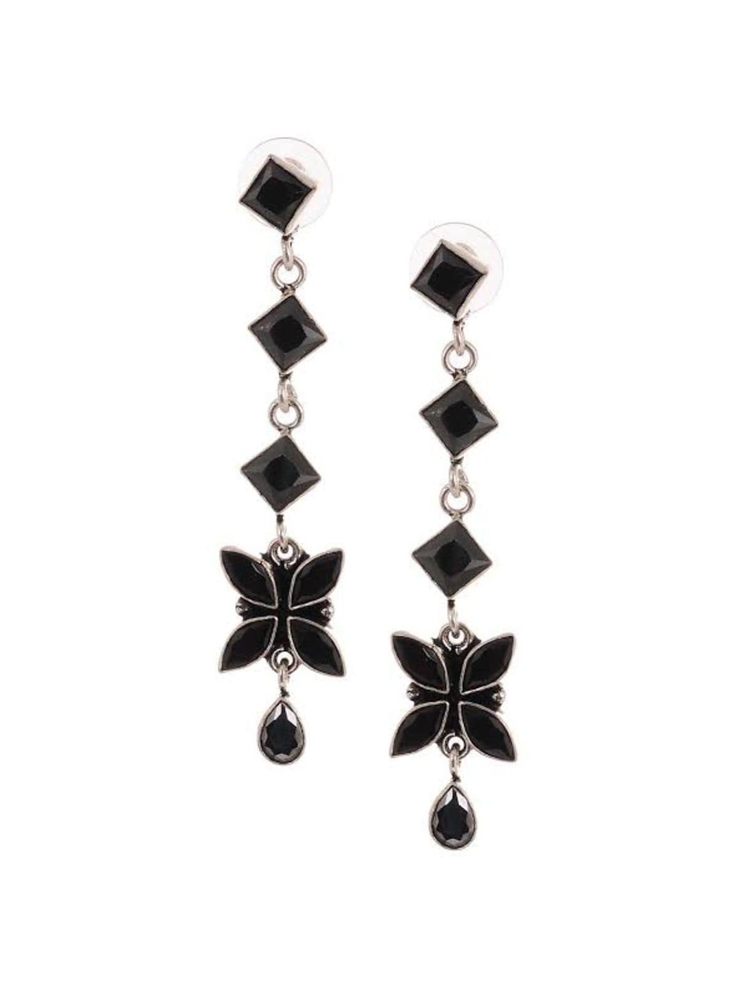 

Bamboo Tree Jewels Silver-Toned Diamond Shaped Drop Earrings