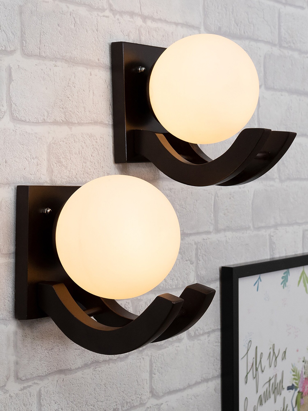 Homesake Pack of 2 Brown & White Wooden Side Wall Lamp