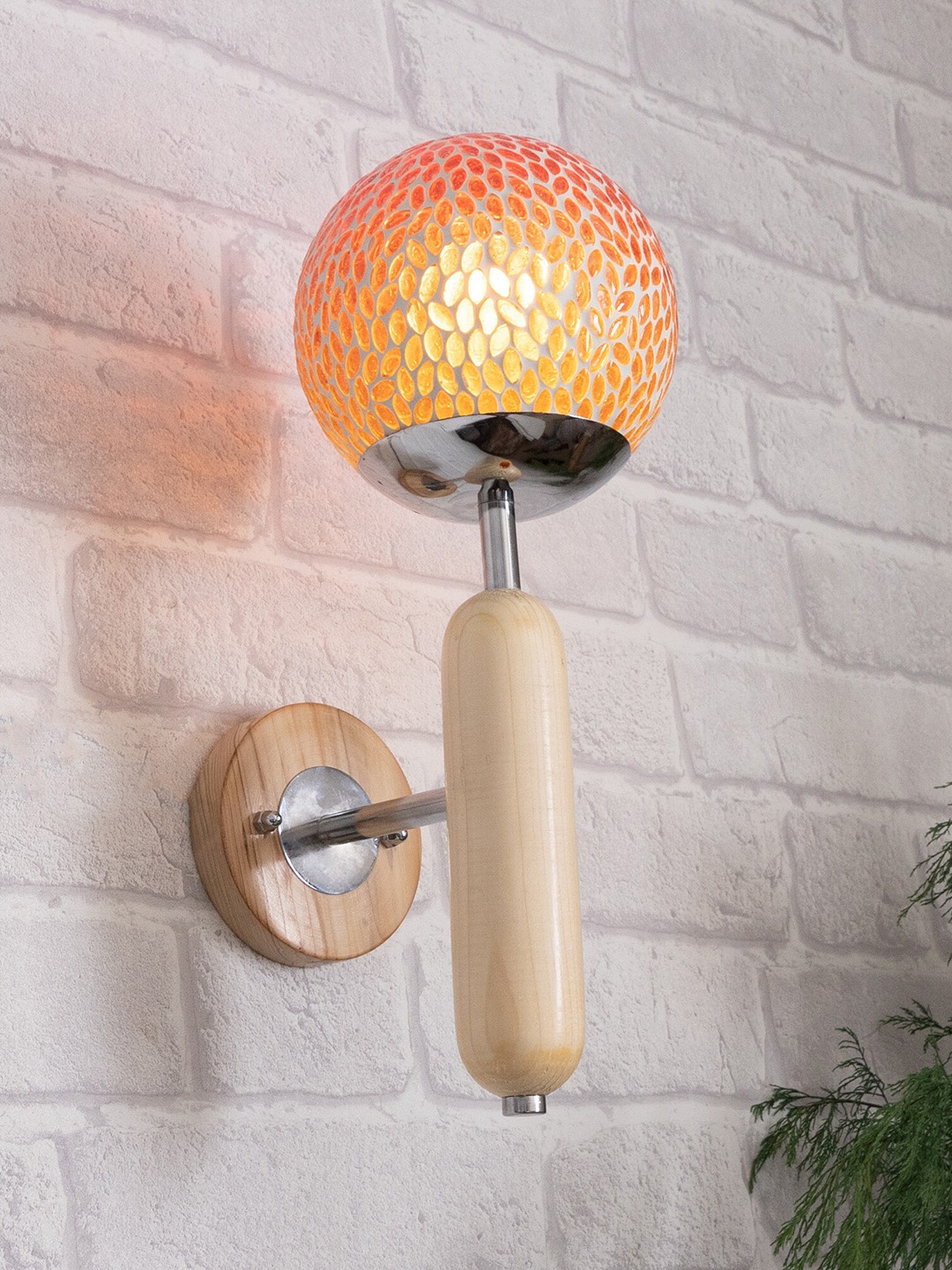 

Homesake Brown & Orange Coloured Wood Bullet Wall Lamp With Chrome Finish