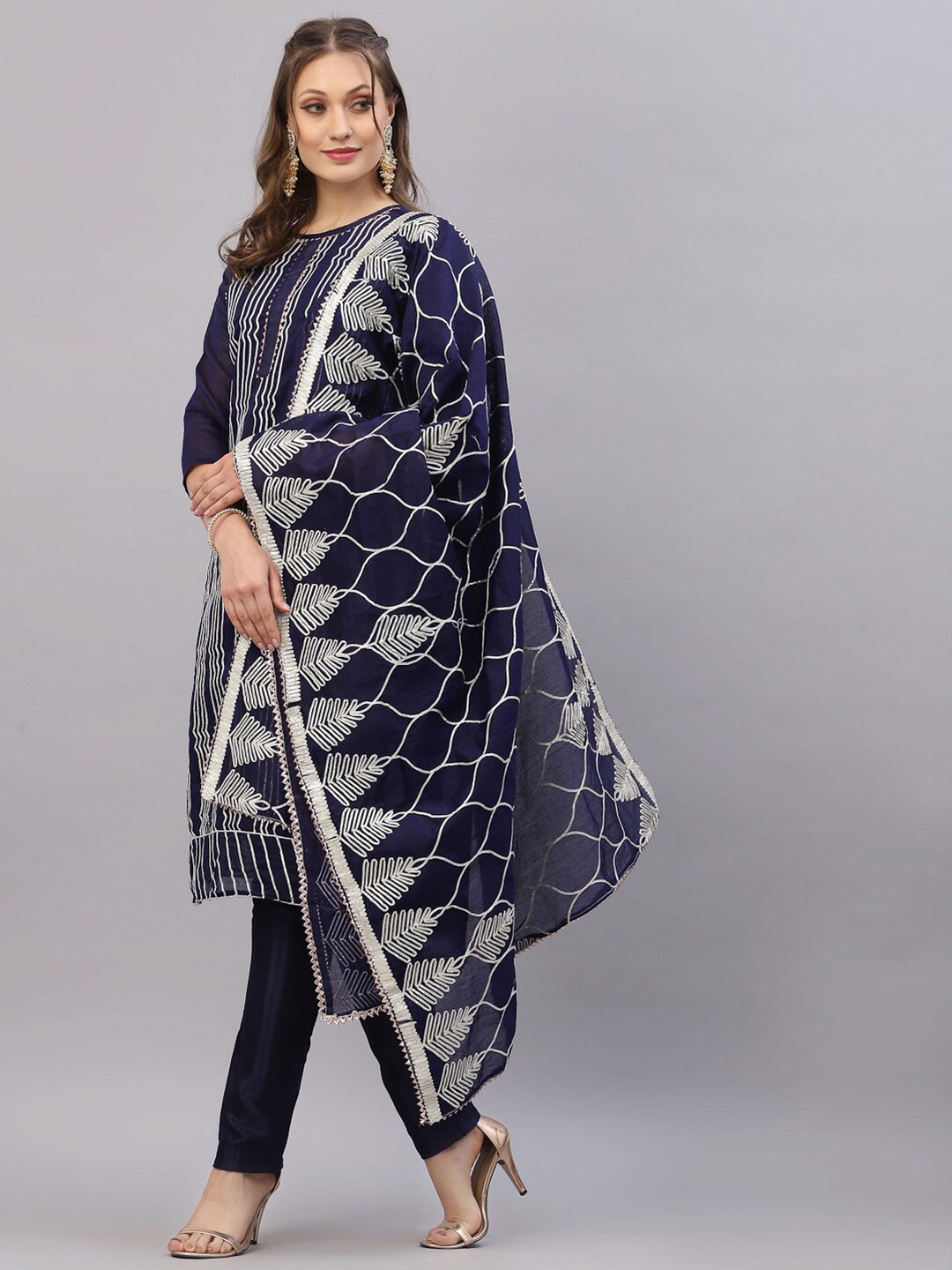 

Satrani Navy Blue & White Embroidered Unstitched Dress Material