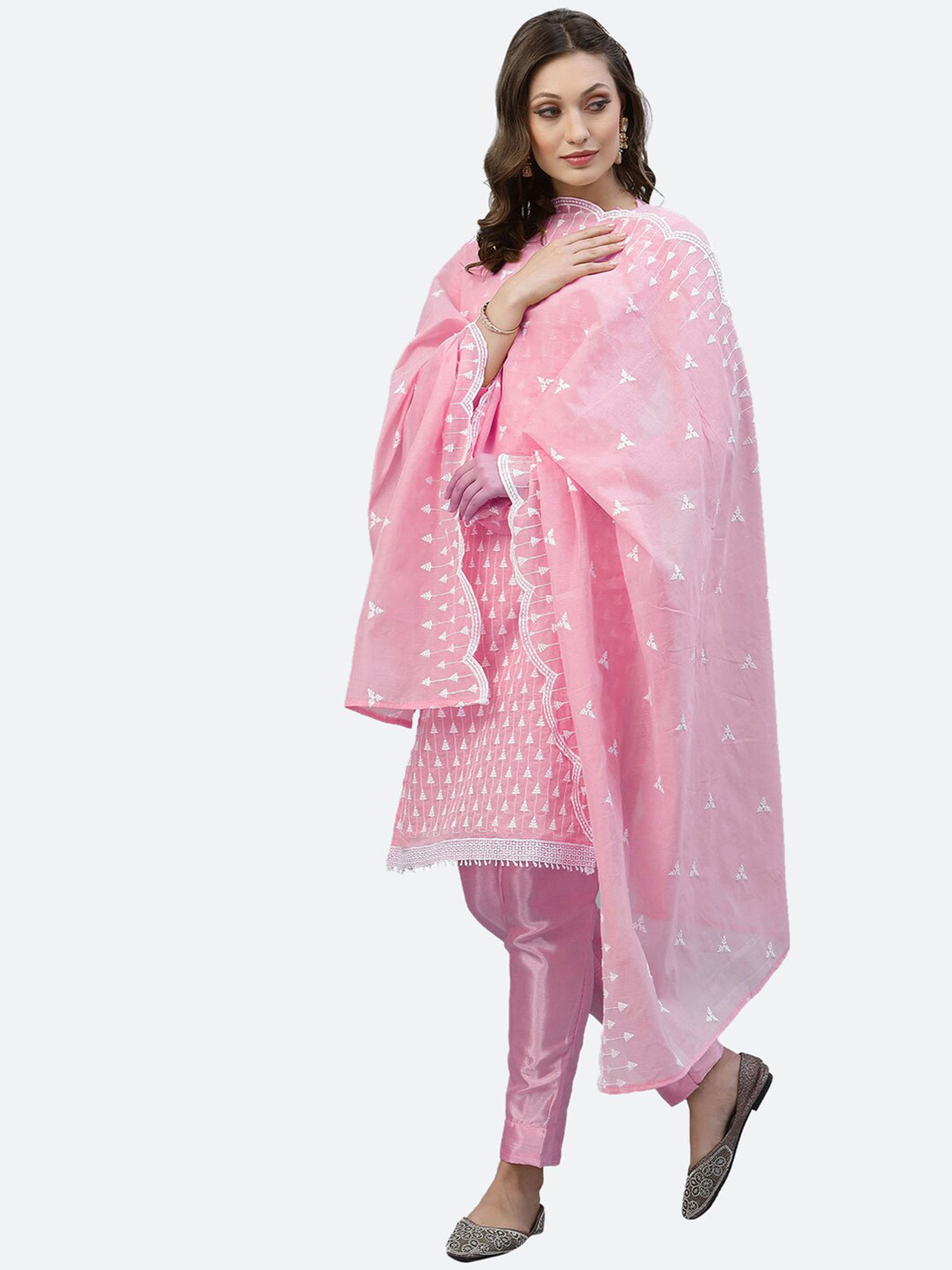 

Satrani Pink & White Embroidered Unstitched Dress Material