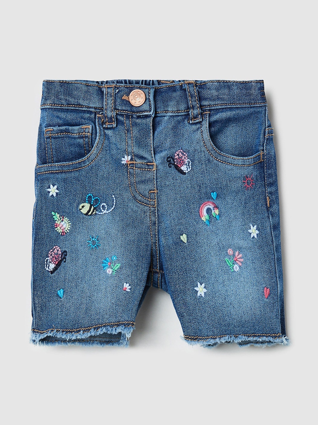 

max Girls Blue Floral Printed Denim Shorts