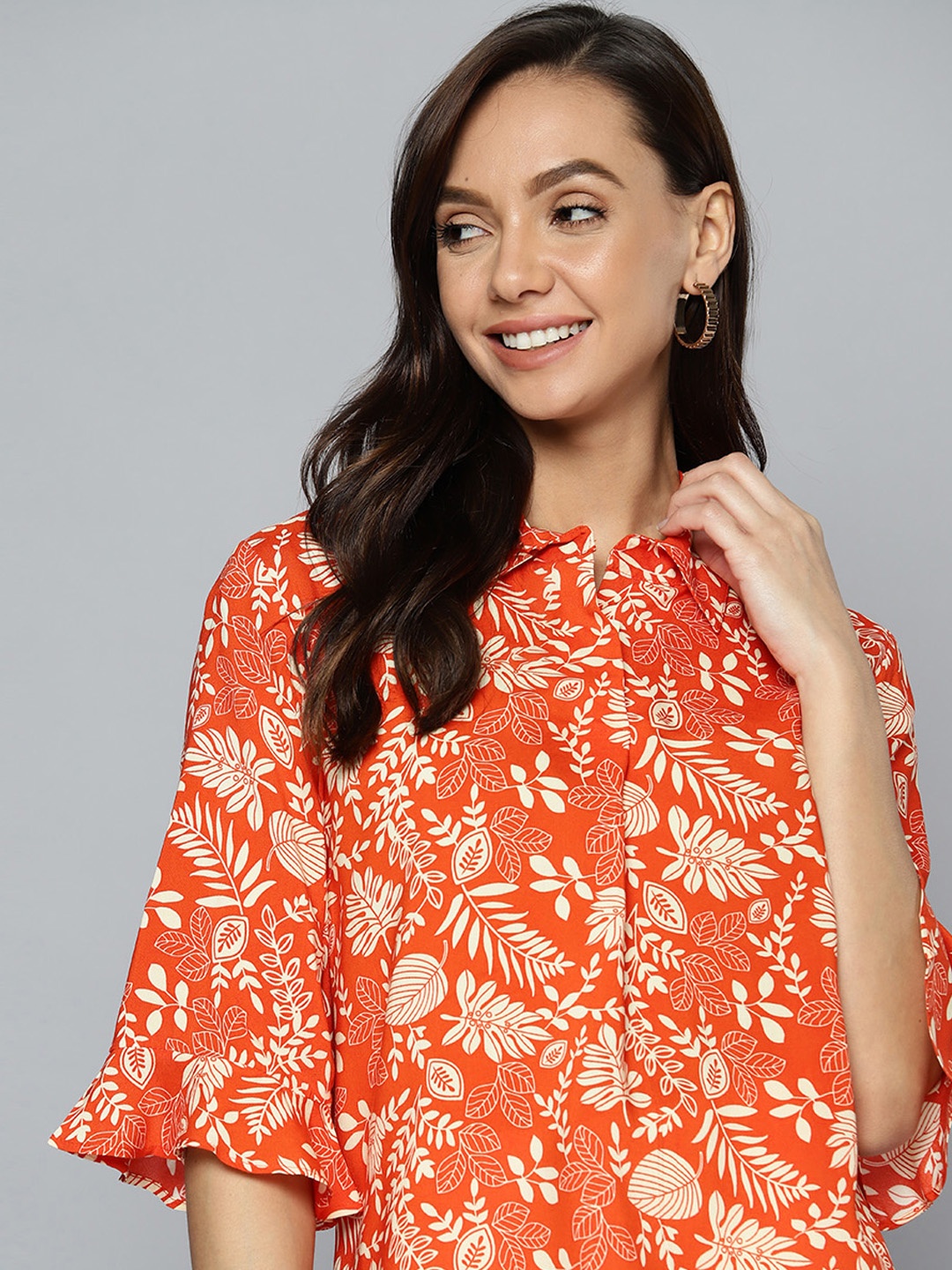 

Mast & Harbour Women Orange & Cream-Coloured Floral Print Top