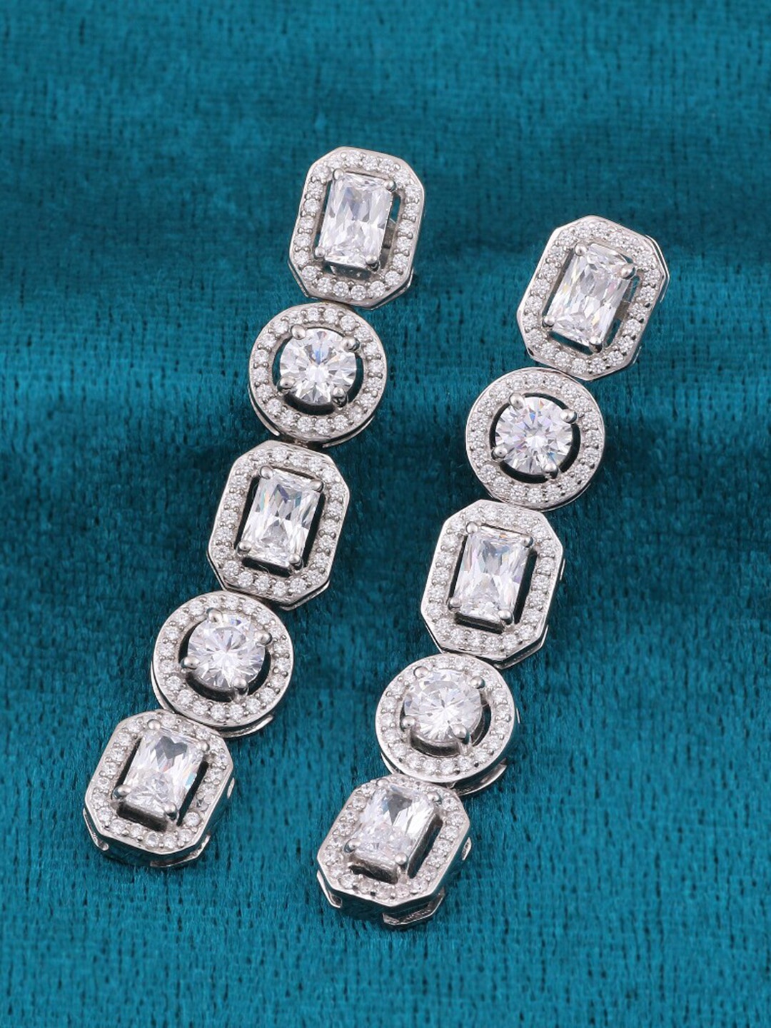 

Silgo Silver-Toned Contemporary Drop Earrings