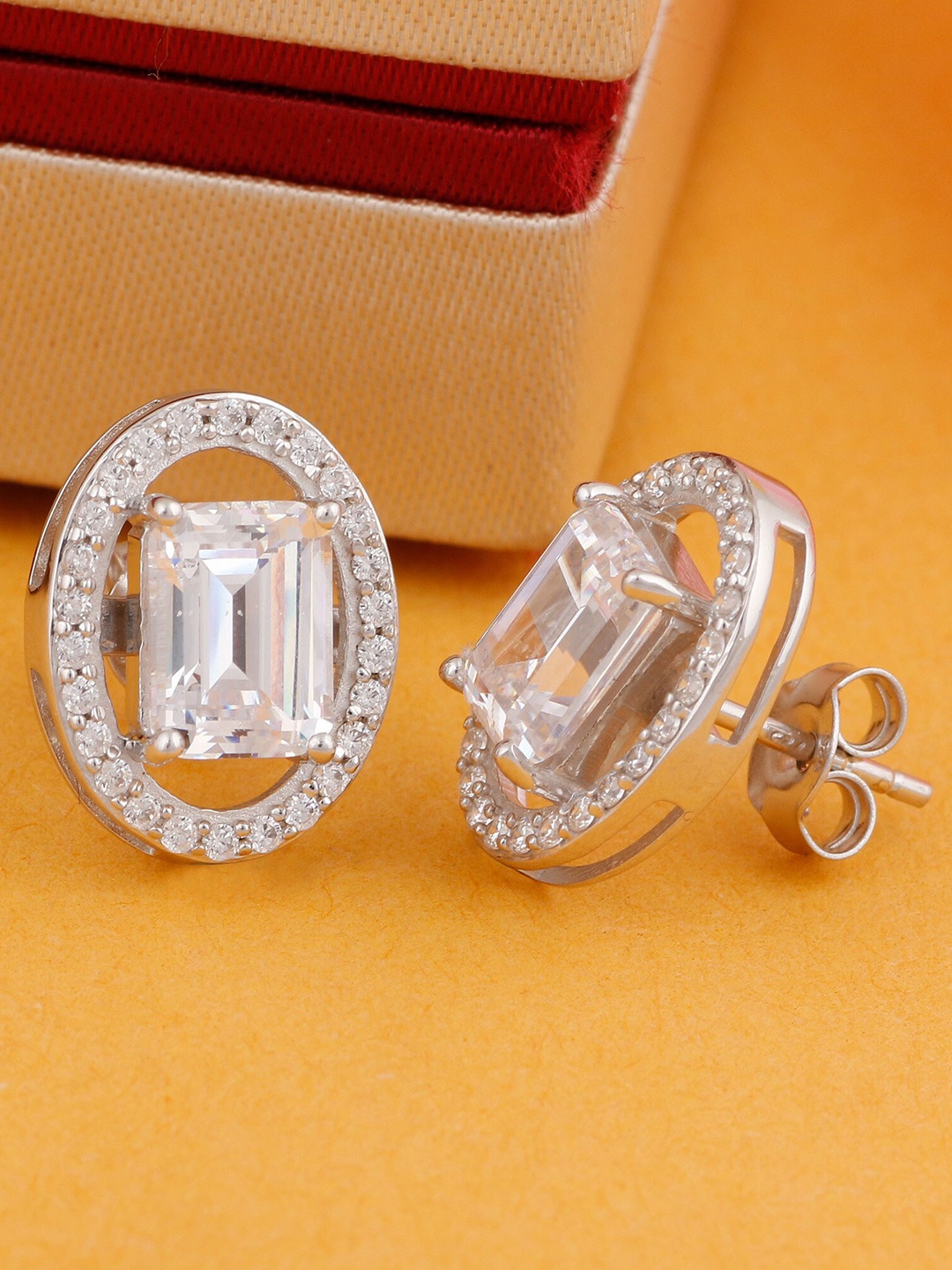 

Silgo Silver-Toned Contemporary Studs Earrings