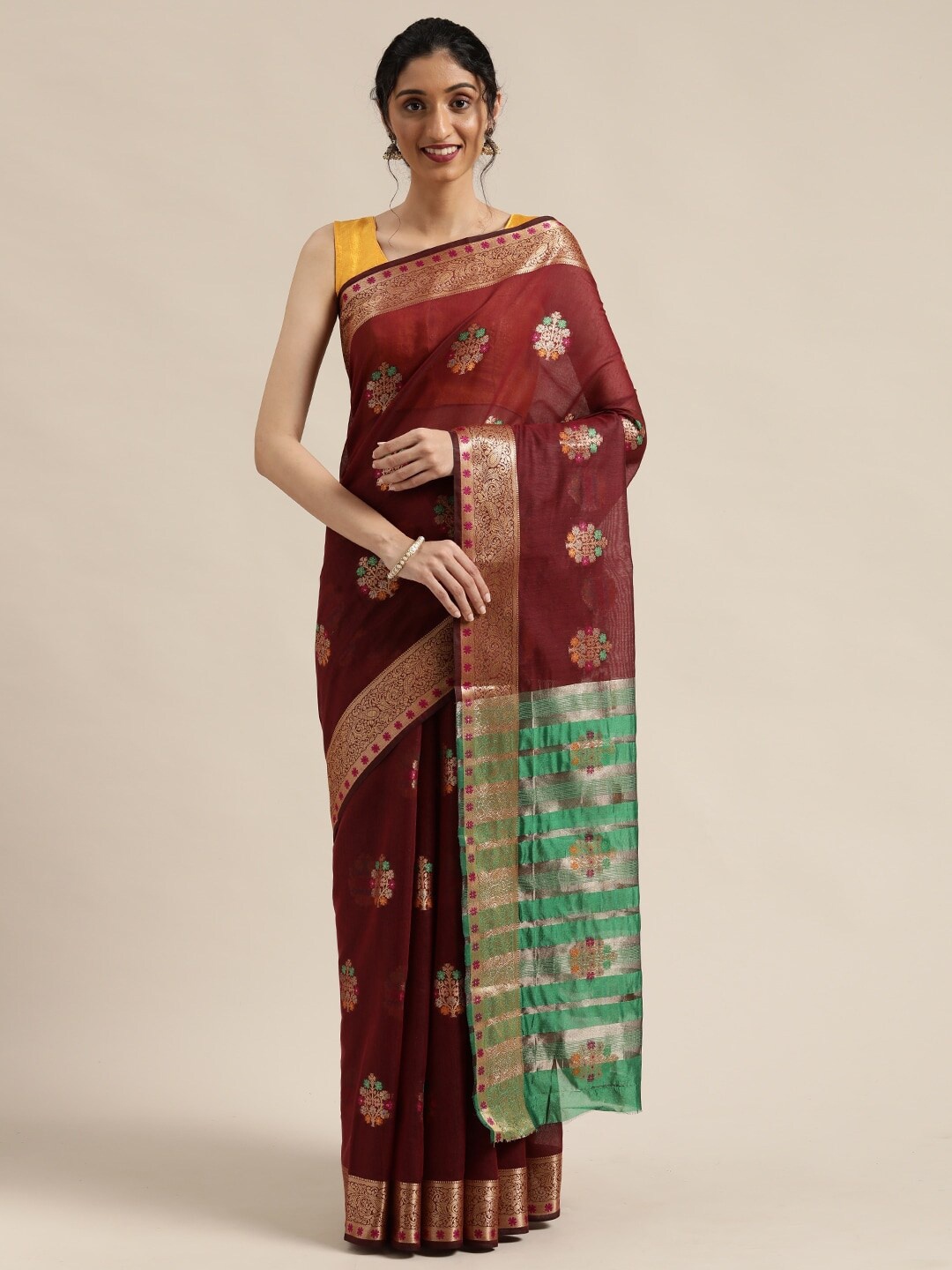 

Saree Swarg Maroon & Green Woven Design Zari Banarasi Sarees