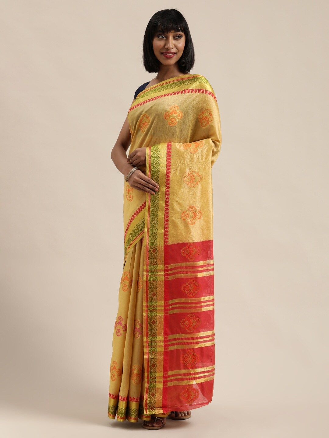 

Saree Swarg Yellow & Pink Woven Design Zari Banarasi Sarees