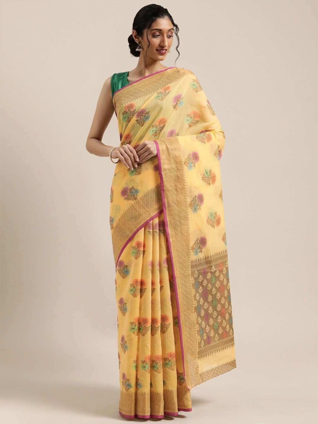 

Saree Swarg Yellow & Green Woven Design Zari Banarasi Sarees