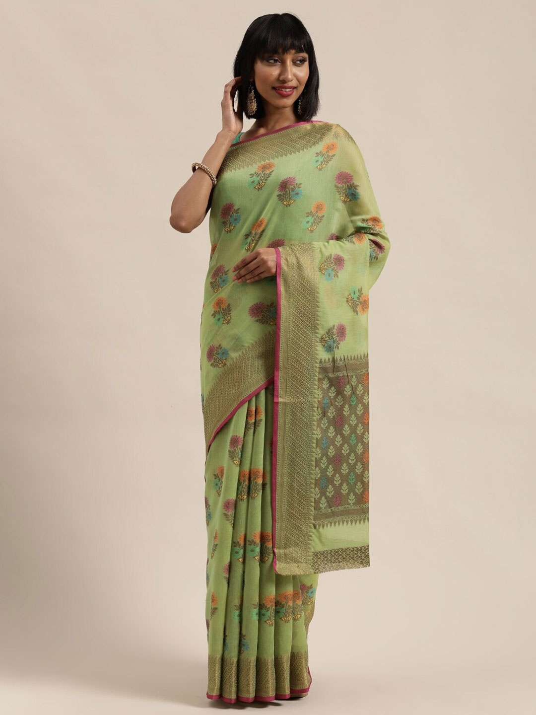 

Saree Swarg Green & Maroon Woven Design Zari Banarasi Sarees