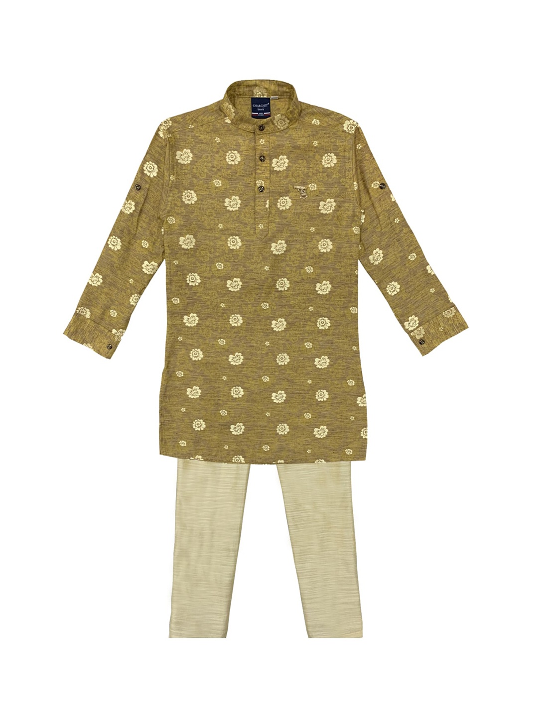 

CHARCHIT Boys Gold-Toned Printed Pure Cotton Kurta with Pyjamas