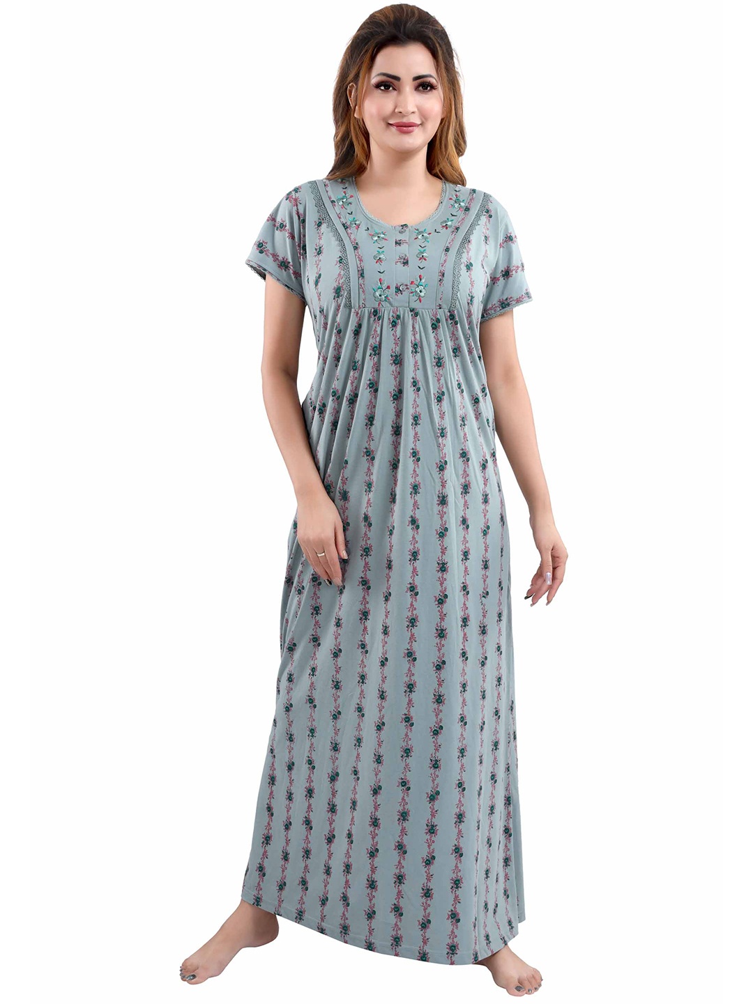 

9shines Label Grey Embroidered Maxi Nightdress
