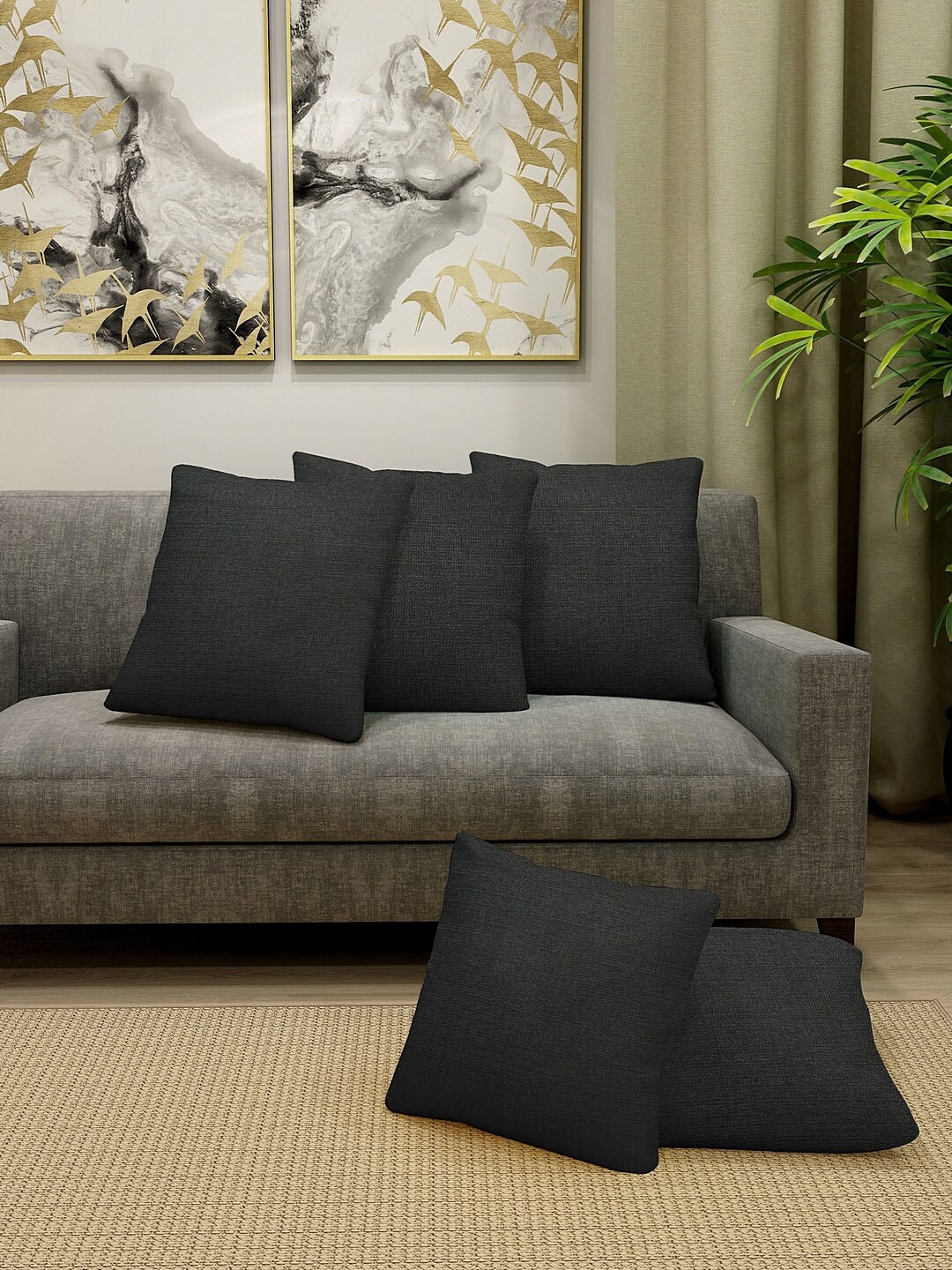 

KLOTTHE Set of 5 Black Cushion Cover with Fillers