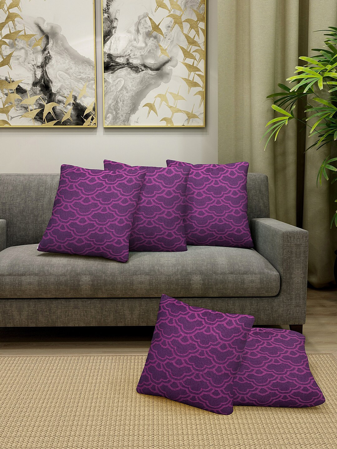 

KLOTTHE Set Of 5 Purple Printed Cushions